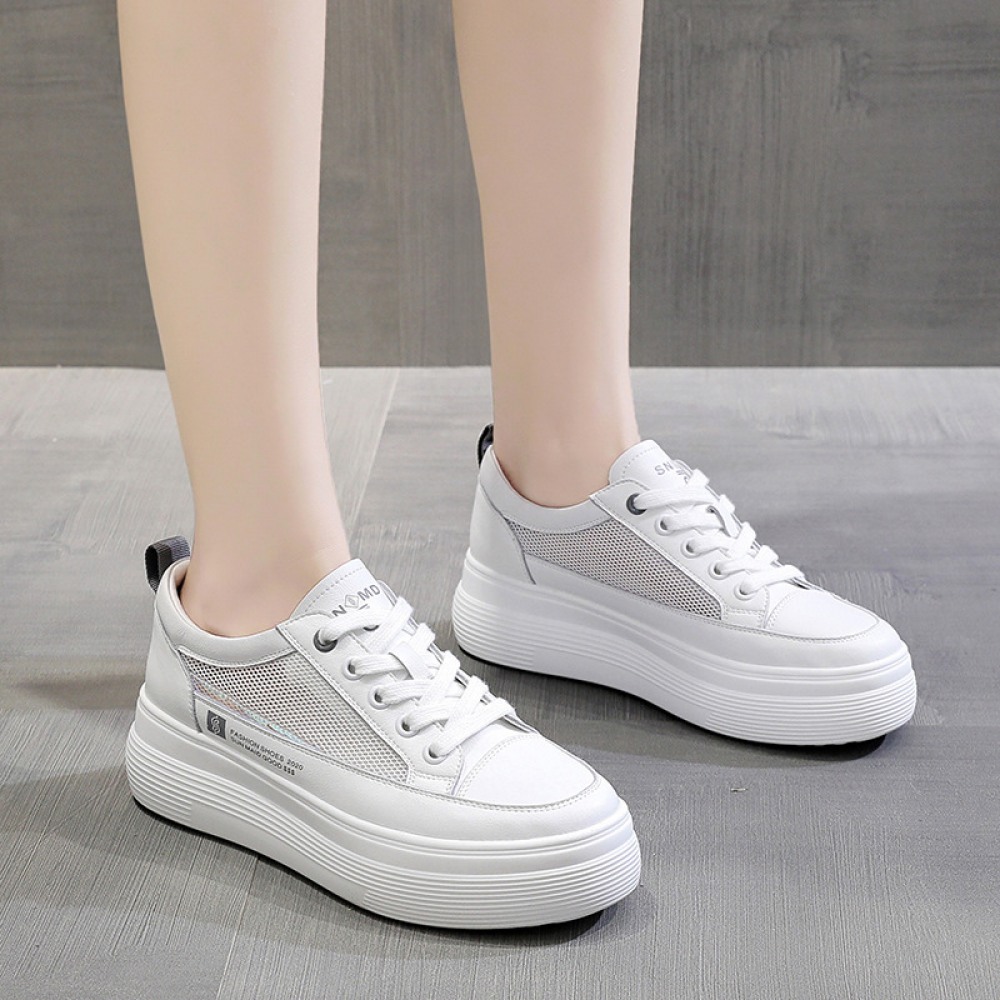Spring and Summer New Women's Fashion White Shoes Flat Bottom Thick Bottom Breathable Casual Shoes