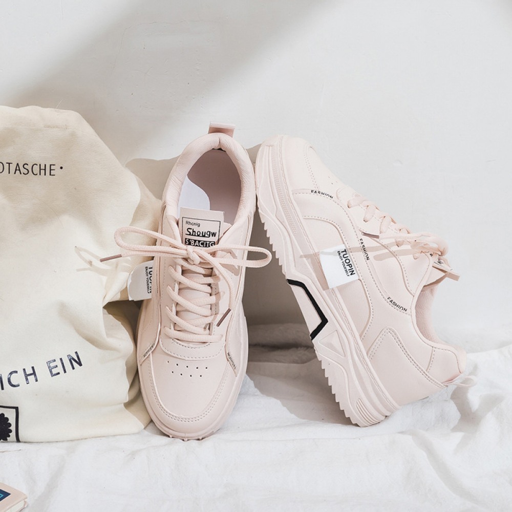 White Shoes Female Spring New Breathable Student Running Board Flat Lace-Up Shoes