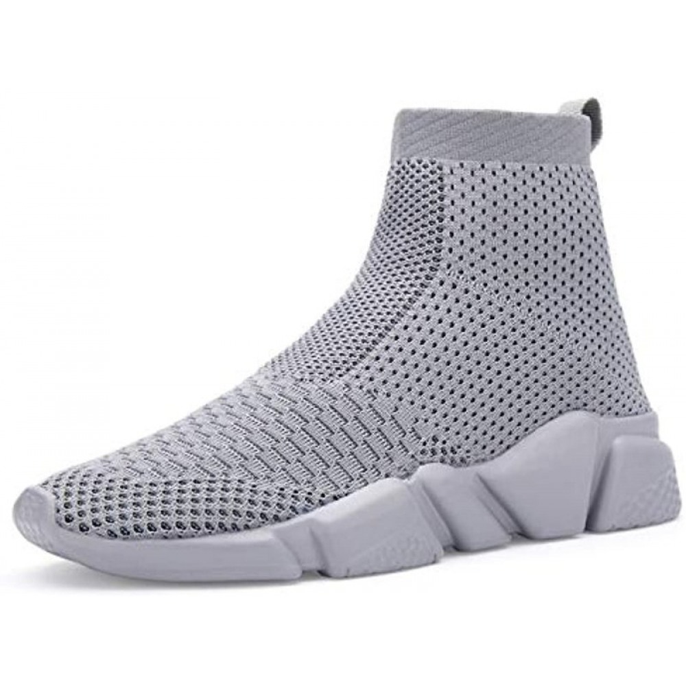 Walking Shoes Slip-On Sneakers Breathable Lightweight Athletic Running Shoes High Top All Gray