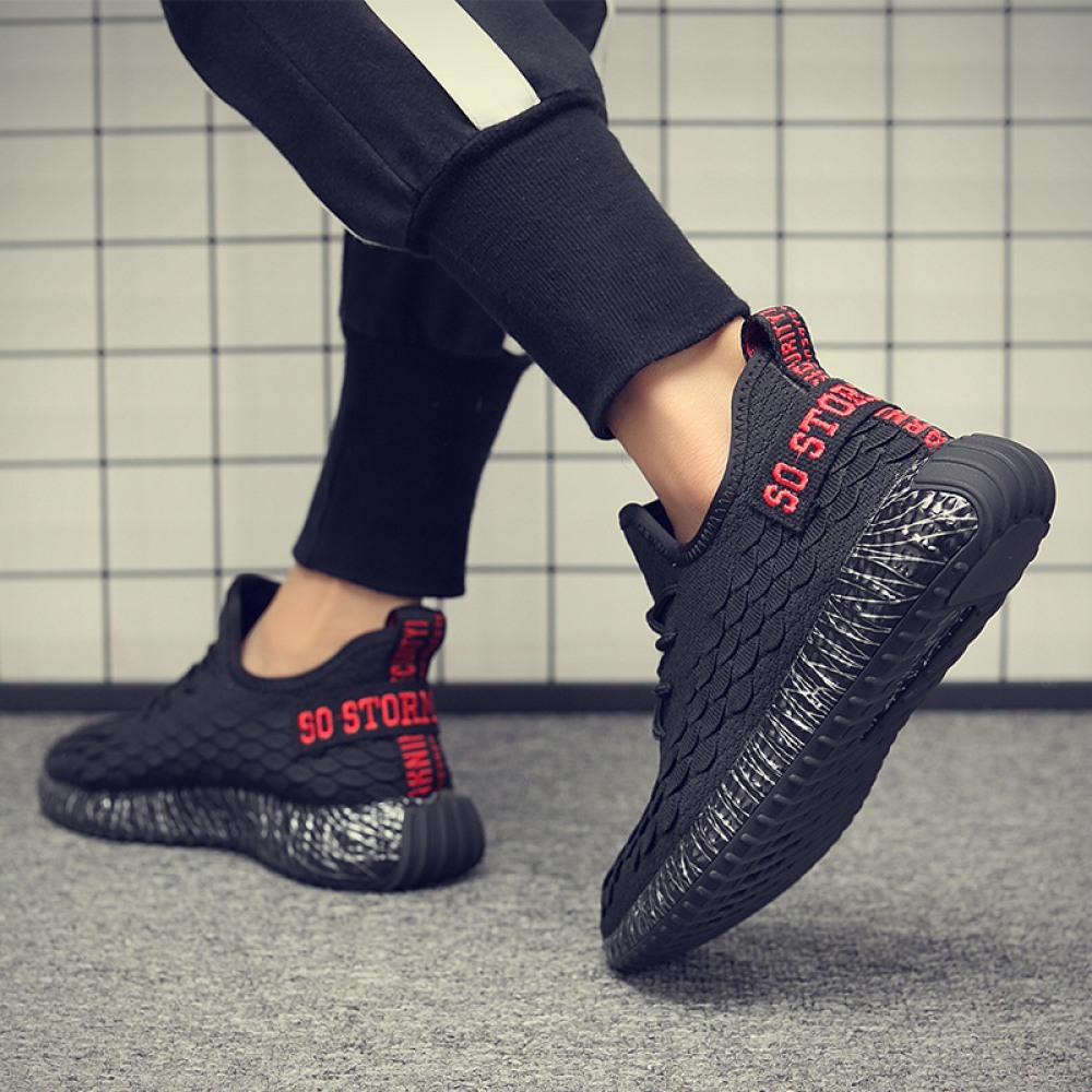 Men's Spring New Shoes Lightweight Breathable Black Casual Running Sneakers