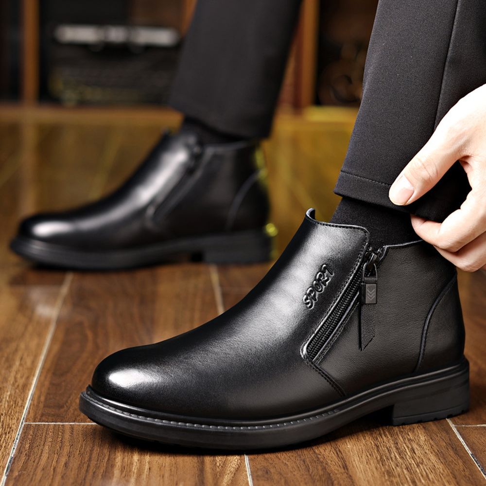 Winter Men's Cotton Casual Shoes Velvet Warm Business Leather Boots